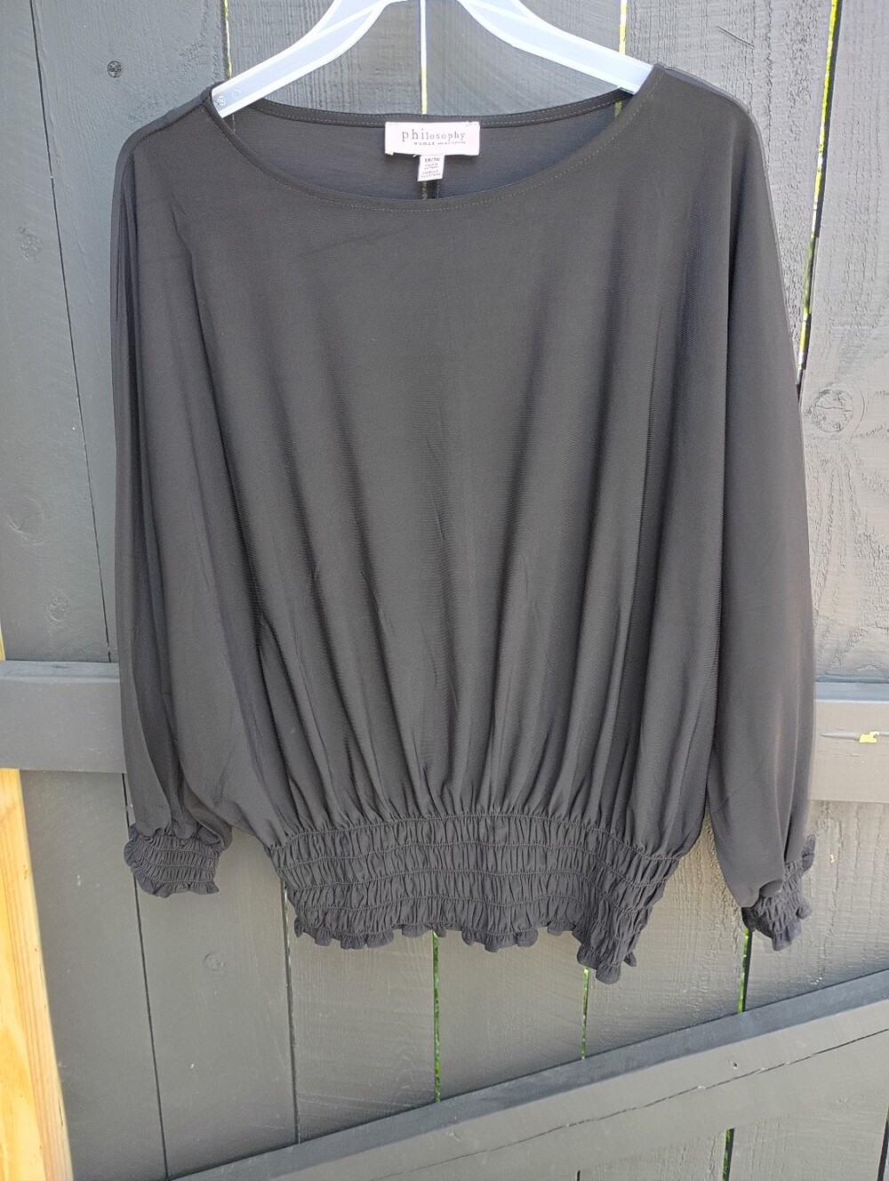 Philosophy Black Long-Sleeve Smocked-Hem Blouse